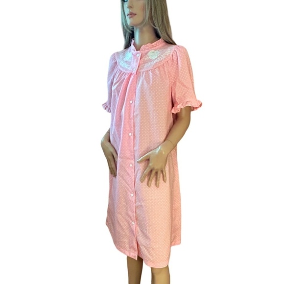 Vintage LAZY LIFE House Dress Robe Housecoat Ruffles Snaps Polka-Dot NWOT - Picture 8 of 16